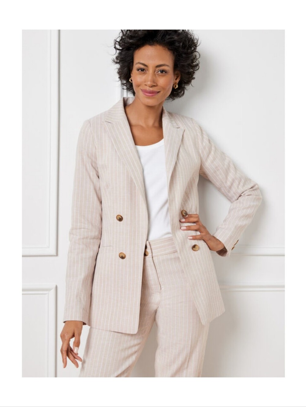 Talbots Double Stripe Linen Blend Blazer Cream Tan Size 20WP